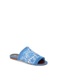 Light Blue Fringe Canvas Flat Sandals