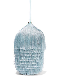 Light Blue Fringe Leather Clutch