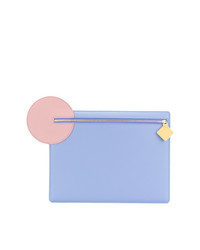 Light Blue Geometric Leather Clutch