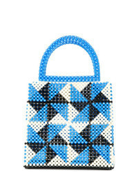 Light Blue Geometric Leather Tote Bag
