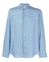 Light Blue Geometric Linen Long Sleeve Shirt