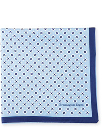 Ermenegildo Zegna Geometric Cross Silk Pocket Square Blue