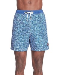 Light Blue Geometric Swim Shorts