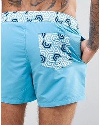 Asos Swim Shorts With Contrast Geo Print Waistband In Short Length