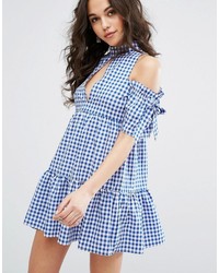 Light Blue Gingham Denim Dress