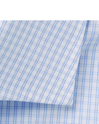 Canali Blue Slim Fit Micro Checked Cotton Poplin Shirt
