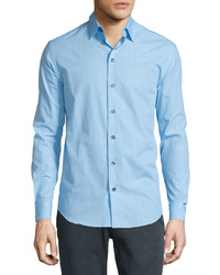 Armani Collezioni Long Sleeve Solid Gingham Dress Shirt Light Blue