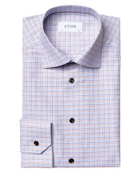 Eton Slim Fit Brown Blue Check Dress Shirt