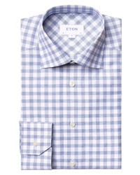 Eton Slim Fit Check Cotton Linen Dress Shirt