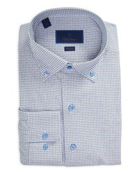 David Donahue Trim Fit Check Dress Shirt In Bluecharcoal At Nordstrom