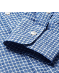 Canali Button Down Collar Gingham Linen Shirt