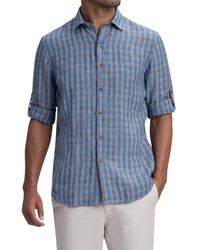 Bugatchi Shaped Fit Print Linen Button Up Shirt In Caramel At Nordstrom
