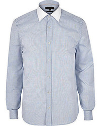 River Island Blue Gingham Contrast Collar Shirt