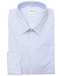 Armani Blue Gingham Pattern Cotton Point Collar Dress Shirt