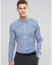 Asos Brand Skinny Shirt In Blue Gingham Check With Long Sleeves
