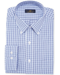 Club Room Estate Classic Fit Wrinkle Resistant China Blue Twill Gingham Dress Shirt