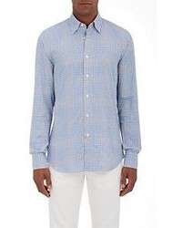 Brioni Gingham Twill Shirt Blue Tan