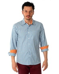 Filthy Etiquette Long Sleeve Gingham Plaid Shirt With 1 Chest Pocket In Blue