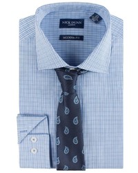 Nick Dunn Modern Fit Patterned Easy Care Spread Collar Dress Shirt Tie Set