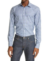 Canali Slim Fit Plaid Button Up Shirt In Light Blue At Nordstrom