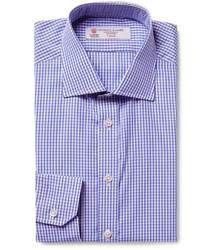 Turnbull & Asser Blue Cutaway Collar Gingham Cotton Poplin Shirt