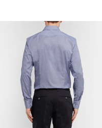 Hugo Boss Blue Jerrin Slim Fit Cutaway Collar Micro Gingham Cotton Shirt