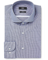 Hugo Boss Blue Jerrin Slim Fit Cutaway Collar Micro Gingham Cotton Shirt