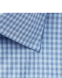 Etro Blue Slim Fit Gingham Cotton Poplin Shirt