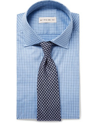 Etro Blue Slim Fit Gingham Cotton Poplin Shirt