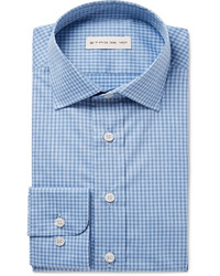 Etro Blue Slim Fit Gingham Cotton Poplin Shirt