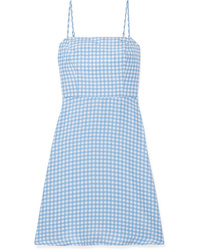 Light Blue Gingham Silk Shift Dress