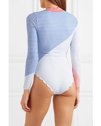 Marysia North Sea Scalloped Patchwork Gingham Stretch Crepe Swimsuit