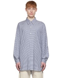 Light Blue Gingham Wool Long Sleeve Shirt