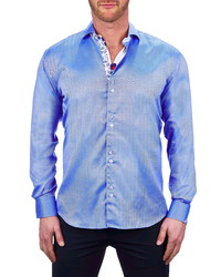 Maceoo Einstein Herringbone Blue Button Up Shirt
