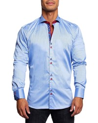 Maceoo Einstein Herringbone Blue Button Up Shirt