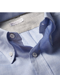 Brunello Cucinelli Slim Fit Button Down Collar Herringbone Cotton Shirt