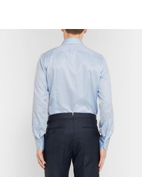 Canali Blue Slim Fit Herringbone Cotton Shirt