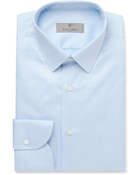 Canali Blue Slim Fit Herringbone Cotton Shirt