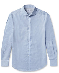Brunello Cucinelli Slim Fit Cutaway Collar Herringbone Cotton Shirt