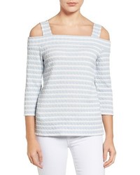 KUT from the Kloth Fridi Texture Stripe Cold Shoulder Top