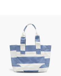Light Blue Horizontal Striped Canvas Tote Bag