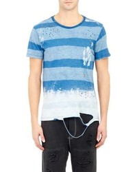 NSF Block Stripe Distressed T Shirt Blue