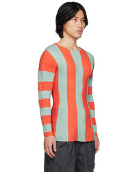 Sunnei Blue Orange Pleated Stripe T Shirt