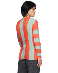 Sunnei Blue Orange Pleated Stripe T Shirt