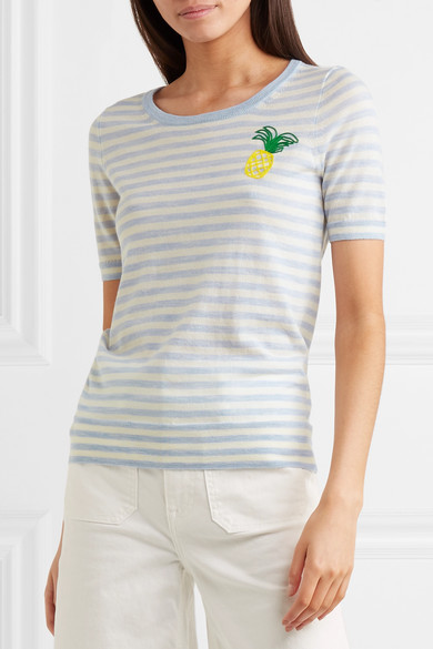 J.Crew Embroidered Striped Merino Wool T Shirt, $26 | NET-A-PORTER
