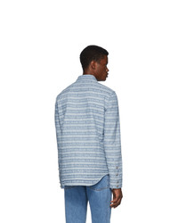 Balmain Blue Logo Stripe Denim Shirt