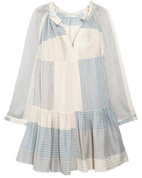Stella McCartney Erika Tiered Striped Cotton And Silk Blend Mini Dress Light Blue