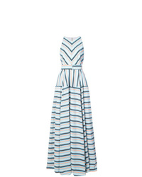 Light Blue Horizontal Striped Evening Dress