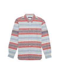 Light Blue Horizontal Striped Flannel Long Sleeve Shirt