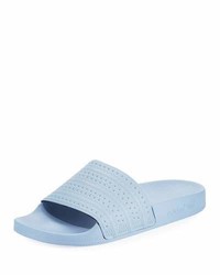 Light Blue Horizontal Striped Flat Sandals